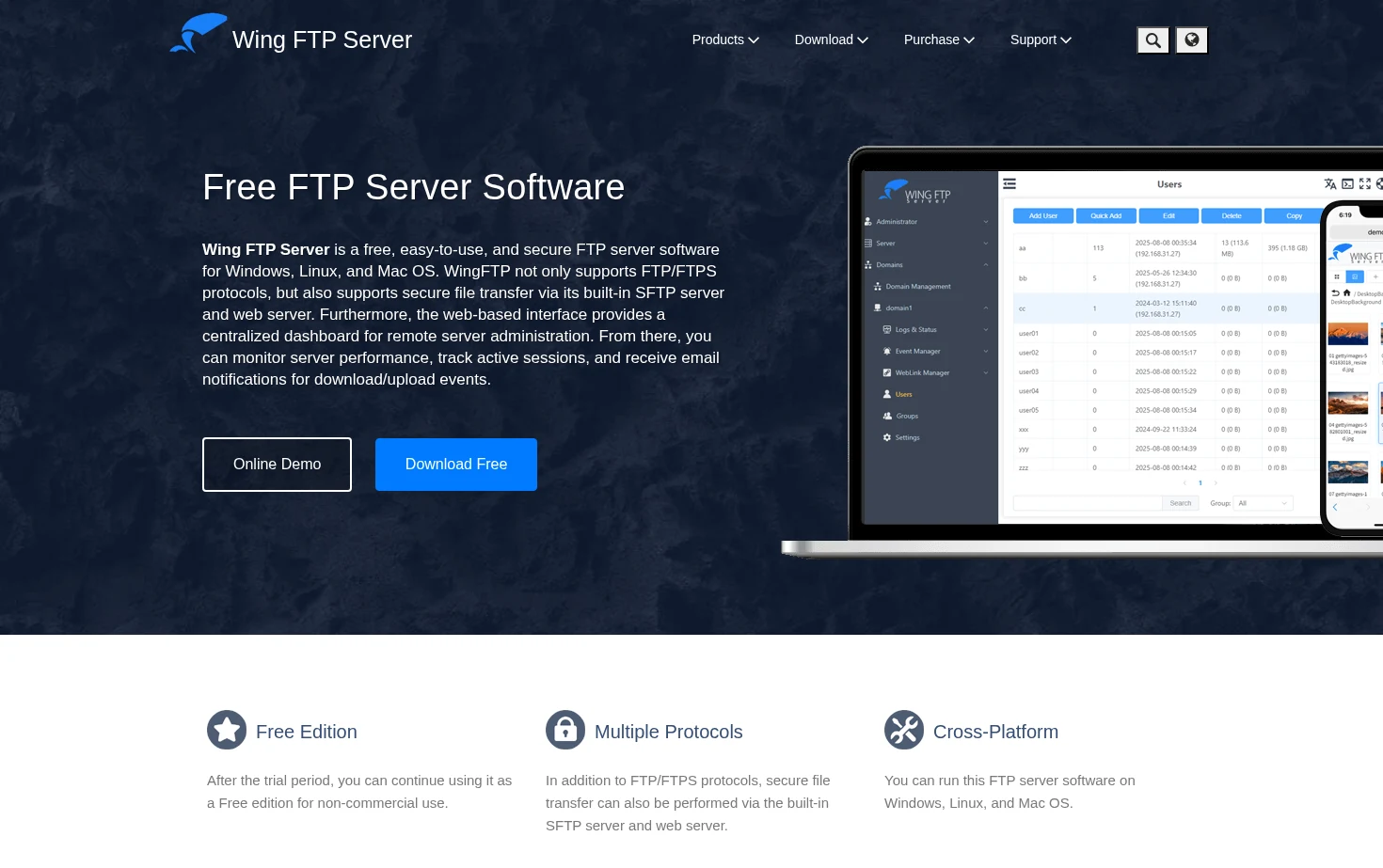 Wing FTP Server 页面快照